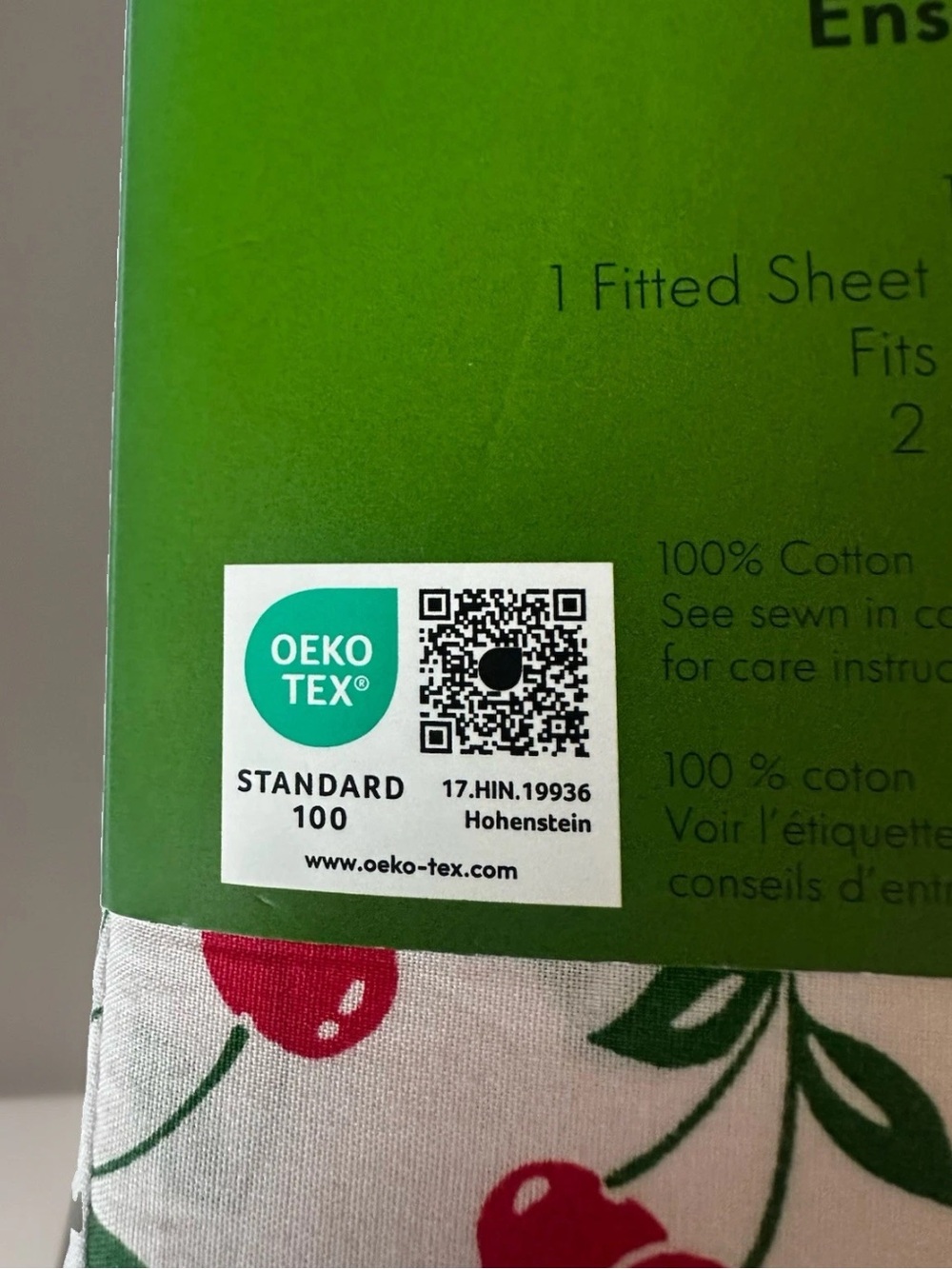 kate spade Cherry Print Cotton Sheet Set in White, Red & Green - Picture 3 of 4
